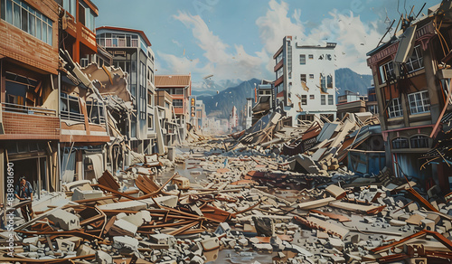 The ruined terrain after the earthquake