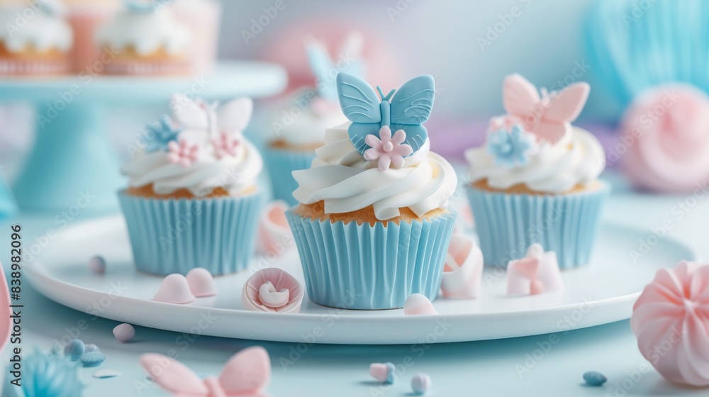 Bright 3D cartoon baby shower themed cupcakes, minimalist treats, concept of sweetness, delicate decor Bright 3D cartoon baby shower themed cupcakes, minimalist treats, concept of sweetness, delicate decor