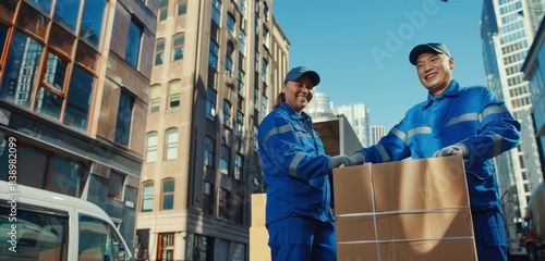 The delivery workers smiling photo