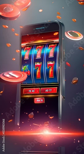 Banner of mobile online casino application with 777 big win slot machine.