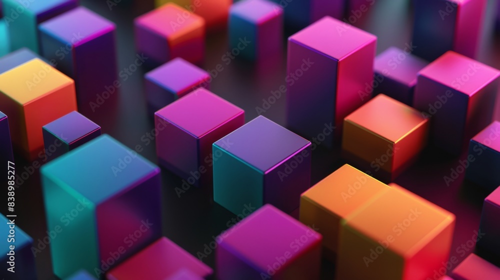 Vibrant 3D cubes in mesmerizing colors creating a futuristic and abstract background. Perfect for tech, design, and digital concepts. Vibrant 3D cubes in mesmerizing colors creating a futuristic and abstract background. Perfect for tech, design, and digital concepts.