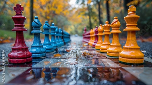 Creative leadership and differentiated business ideas Developing an organizational strategy towards innovation The chess pieces are laid out on the ground and are distinguished by color. 