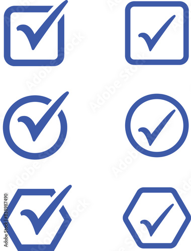 Blue check mark icon set in different shape