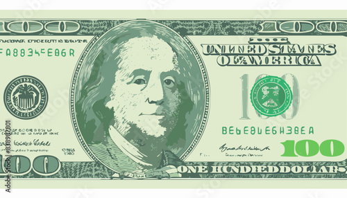 Hundred dollar bill with caricature Franklin portrait. 100 Bucks illustration vector