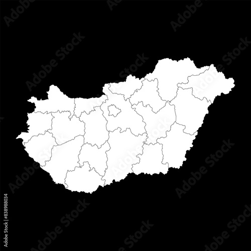 Canvas Print Hungary map with administrative districts. Vector illustration.