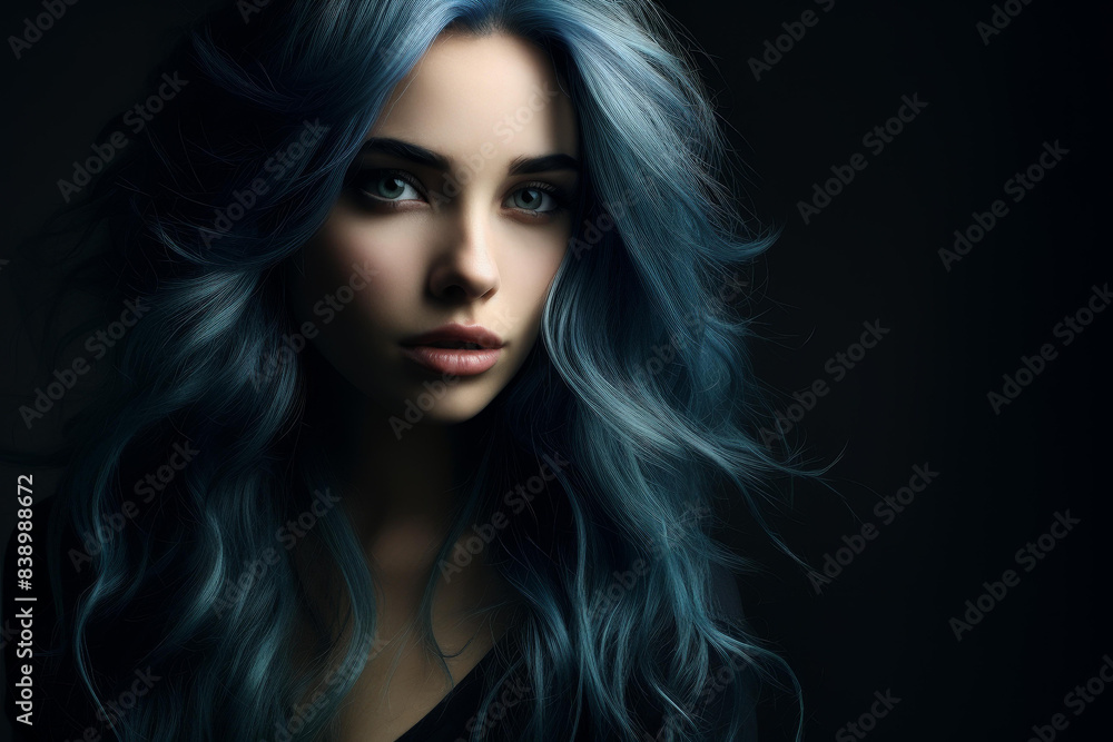 An artistic portrayal of a unique individual with striking blue hair and a captivatingly beautiful face. An artistic portrayal of a unique individual with striking blue hair and a captivatingly beautiful face.