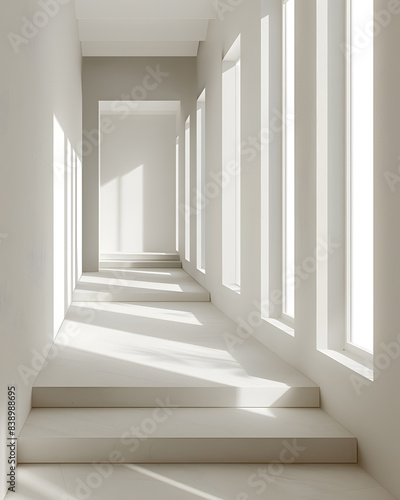 Empty white room with lights and shadows mock up