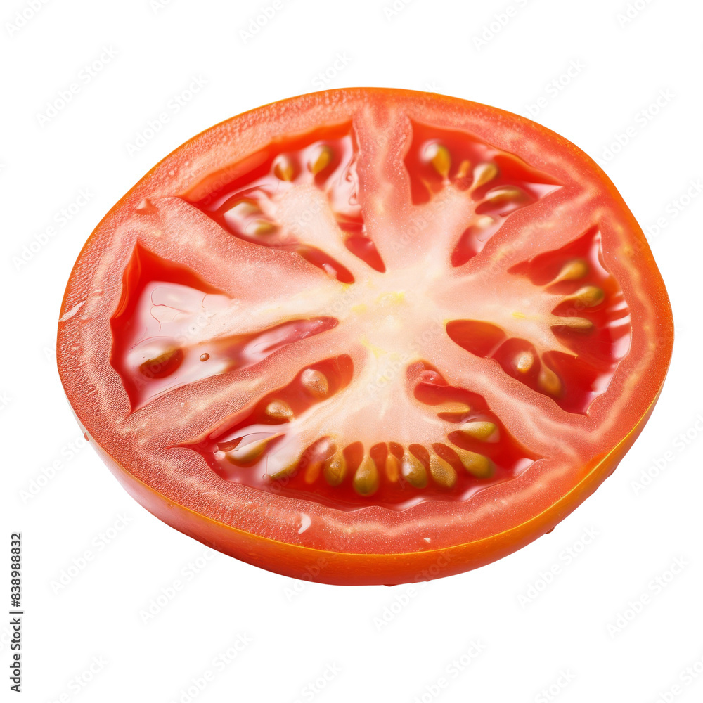 Close-up of a fresh tomato slice, showing vibrant colors and juicy texture, perfect for culinary presentations and healthy food concepts. Close-up of a fresh tomato slice, showing vibrant colors and juicy texture, perfect for culinary presentations and healthy food concepts.