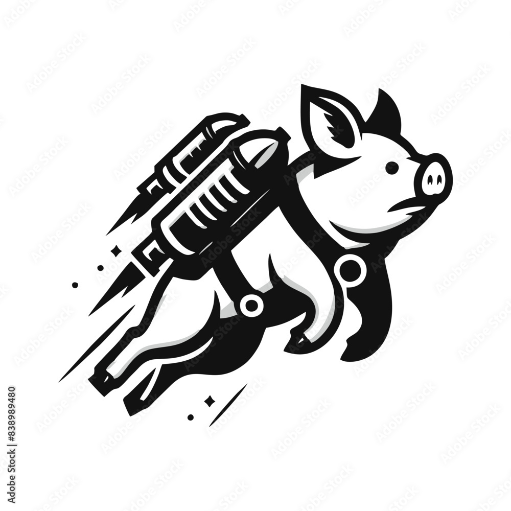 Fototapeta premium pig and rocket logo. pig logo design wearing a rocket on its back.pig rocket illustration