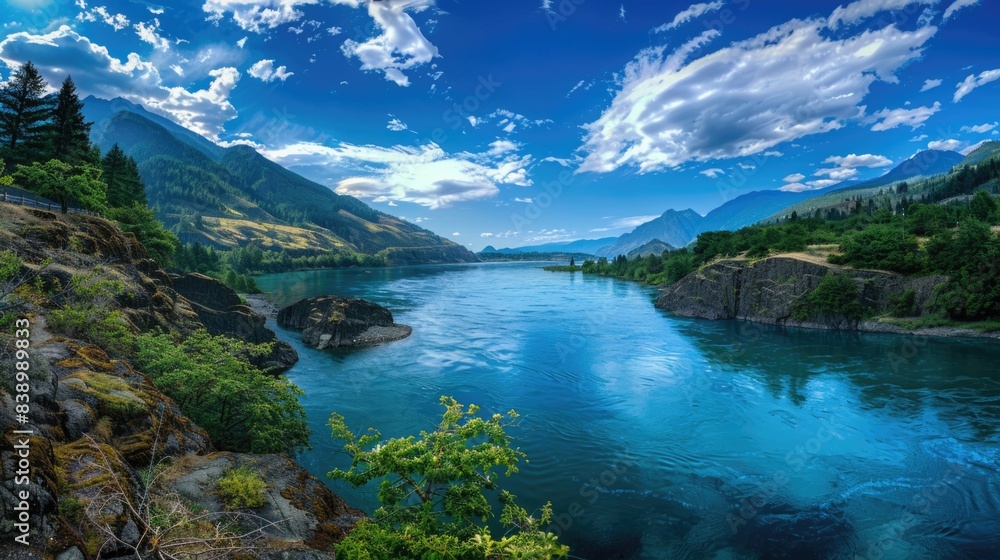 Outdoor River. Panoramic View of Columbia River Crest Gorge in Washington State Outdoor River. Panoramic View of Columbia River Crest Gorge in Washington State