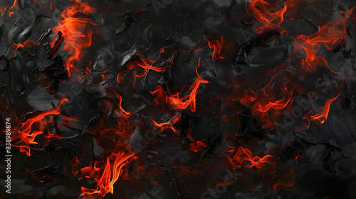 blazing flames on dark backdrop convey intensity, passion, power. generative ai photo