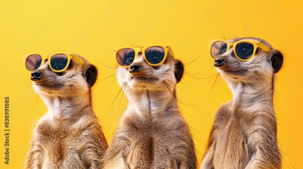 Fototapeta premium three meerkats with glasses