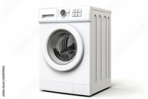 Sleek, new washing machine against a clean white background with space for text photo