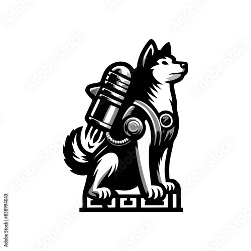 dog and rocket logo. dog logo design wearing a rocket on its back. dog rocket vector illustration photo