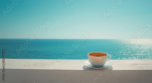 A Cup of Coffee With a View of the Blue Ocean on a Sunny Day