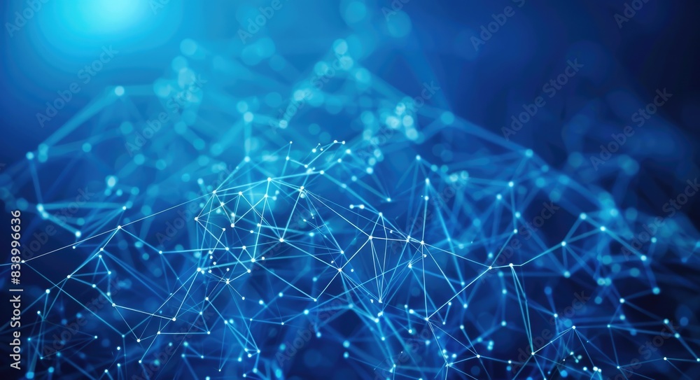 Blue Background Technology. Abstract Network of Connected Dots and Lines Conveying Communication and Tech Concept Blue Background Technology. Abstract Network of Connected Dots and Lines Conveying Communication and Tech Concept