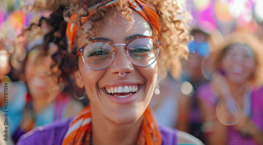 Smiling Woman With Glasses at a Music Festival Smiling Woman With Glasses at a Music Festival