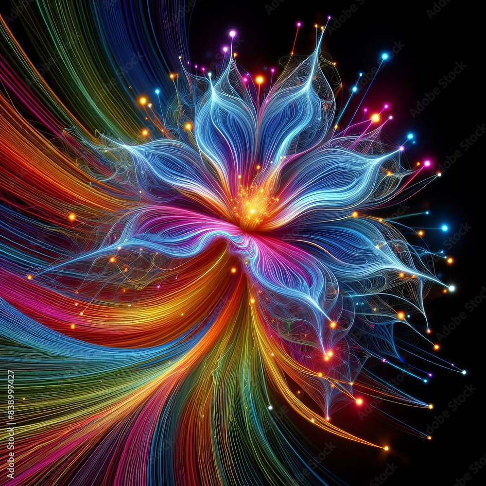 A stunning abstract digital flower with vibrant colors swirling around it. The intricate design and vivid hues create a mesmerizing visual, symbolizing creativity and digital art in a modern context A stunning abstract digital flower with vibrant colors swirling around it. The intricate design and vivid hues create a mesmerizing visual, symbolizing creativity and digital art in a modern context