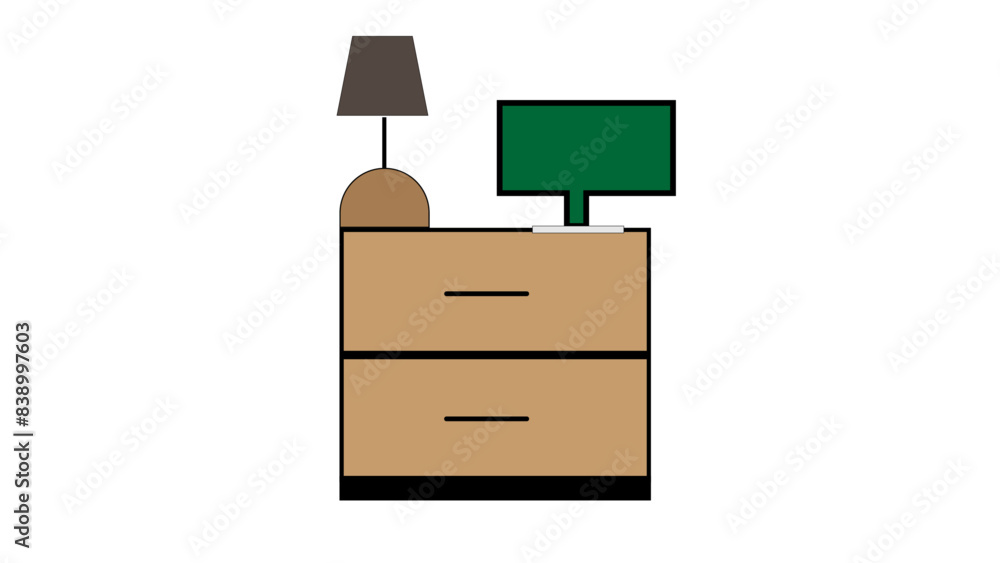 A monitor and a lamp on a computer table with white background A monitor and a lamp on a computer table with white background