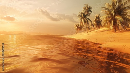 Golden Sunset on a Tranquil Tropical Beach with Palm Trees