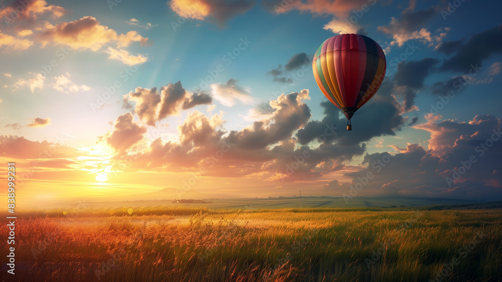 Obraz premium Hot Air Balloon over Sunset Field