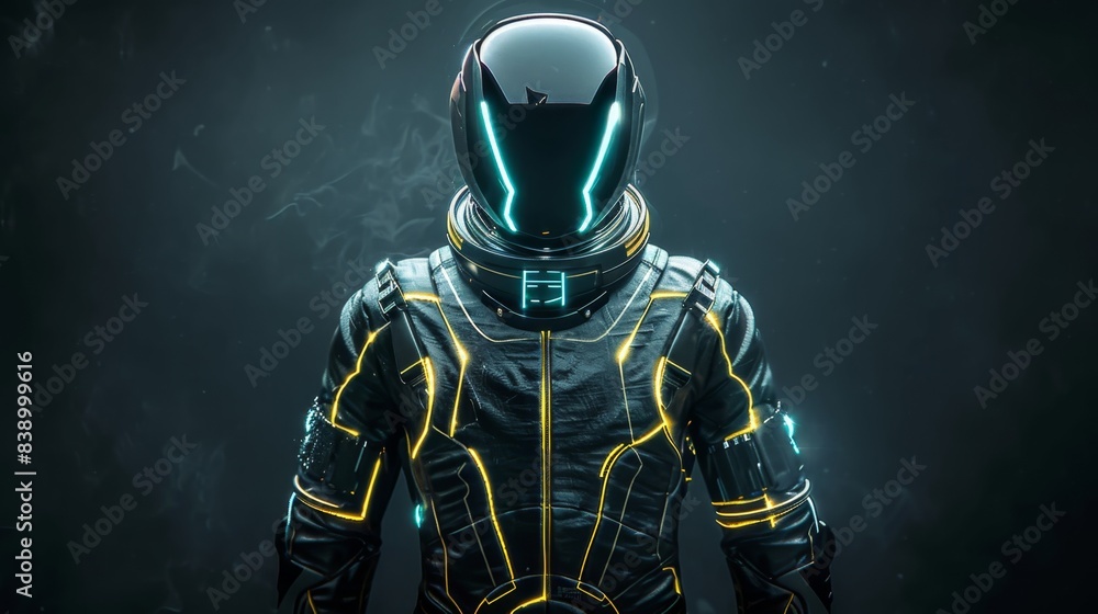 Fototapeta premium Advanced Futuristic Spacesuit with Neon Accents and Cybernetic Enhancements