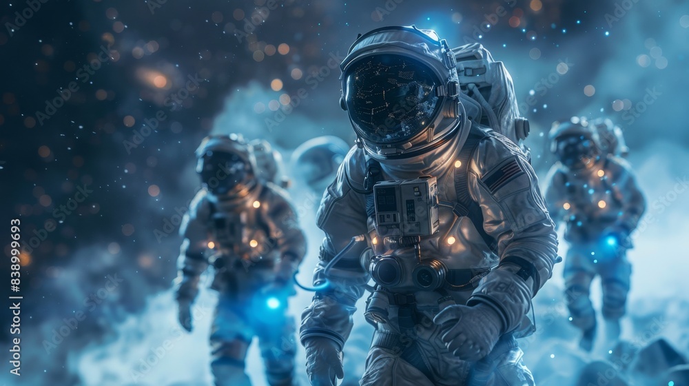 Fototapeta premium Digital Explorers: Journeying Through Cyberspace in Spacesuits