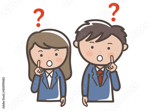 はてなと疑問に思う男女ビジネスマンの上半身イラスト