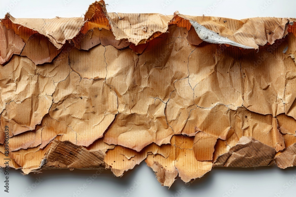 Naklejka premium Ripped cardboard piece paper note isolated on white background. Vintage-style torn paper for rustic and artistic projects.