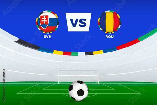 Illustration of stadium for football match between Slovakia and Romania, stylized template from soccer tournament.