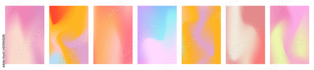Naklejka premium Peach gradient background set with abstract wave. Nude, peach and apricot gradient soft poster. Warm fuzz bg for wallpaper. Vector illustration