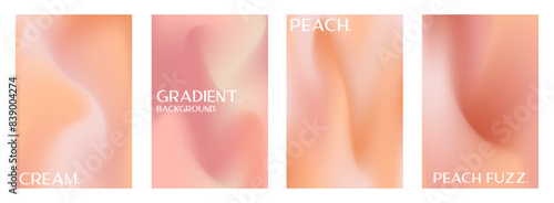 Peach gradient background set with abstract wave. Nude, peach and apricot gradient soft poster. Warm fuzz bg for wallpaper. Vector illustration