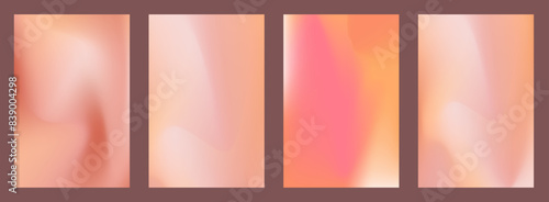 Peach gradient background set with abstract wave. Nude, peach and apricot gradient soft poster. Warm fuzz bg for wallpaper. Vector illustration
