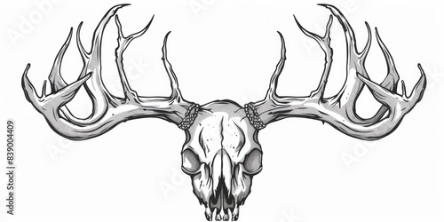 line art design of a deer skull with antlers on white background photo