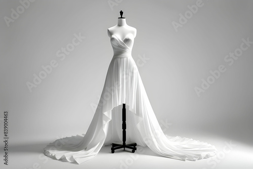 White wedding dress on a mannequin doll isolated on white background photo