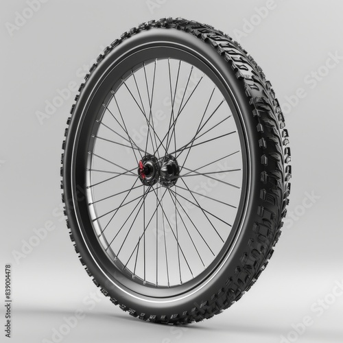 Side view of bicycle wheel isolated on white background. Detailed 3D rendering of bike part.