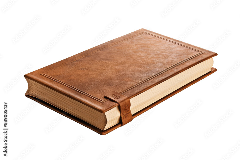The Secrets Within: A Brown Leather Book Unveiled on a White or Clear Surface PNG Transparent Background.. The Secrets Within: A Brown Leather Book Unveiled on a White or Clear Surface PNG Transparent Background..