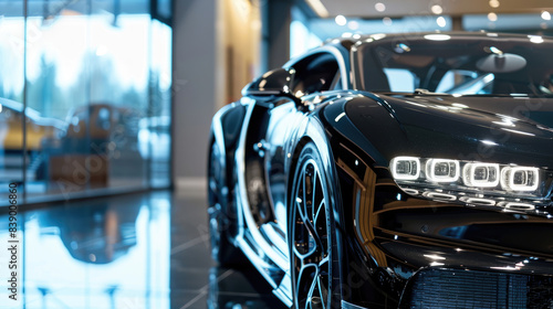 Showroom Display of Luxurious Black Car at Car Dealership © Thanos