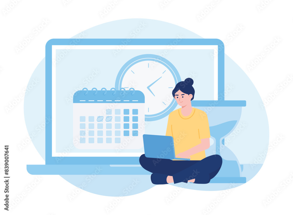 women work on time concept flat illustration women work on time concept flat illustration