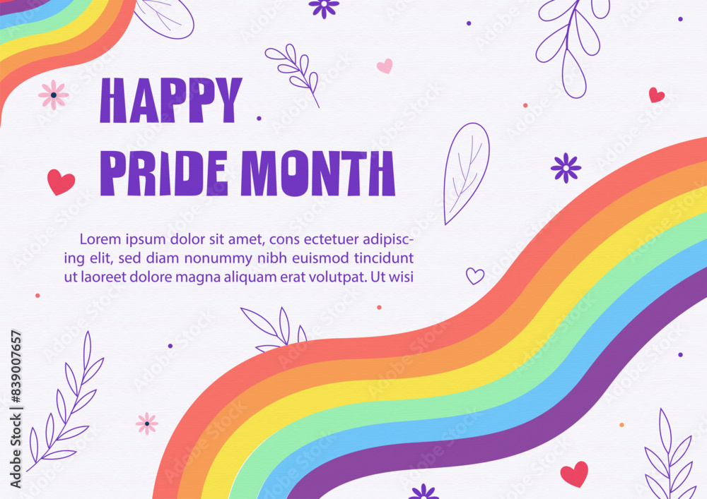 Card and poster illustration with Pride Month concept and example texts in flat style and vector design with paper pattern background. Card and poster illustration with Pride Month concept and example texts in flat style and vector design with paper pattern background.