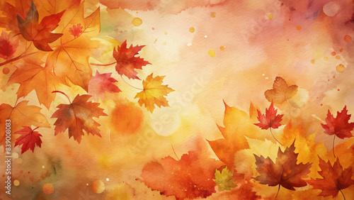 Watercolor background featuring fall leaves