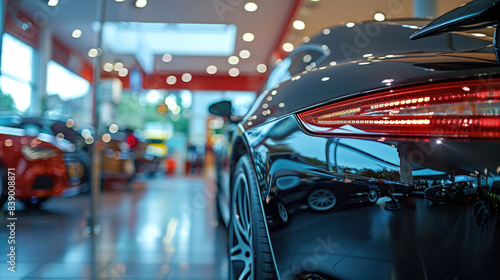 Showroom Display of Luxurious Black Car at Car Dealership