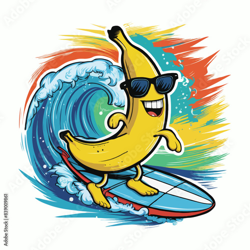 Vector t shirt design funny banana Surf 