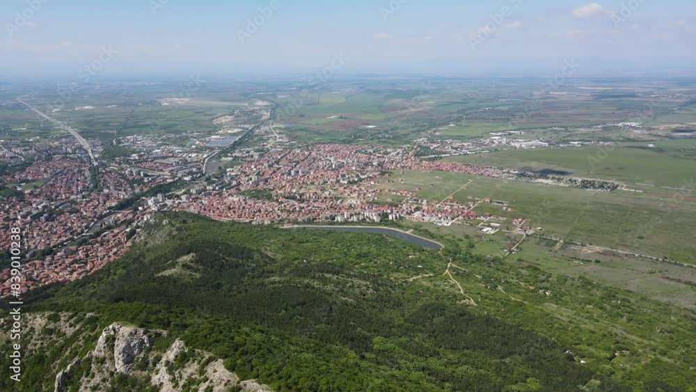 Aerial Spring view of Rhodope Mountains near town of Asenovgrad, Plovdiv Region, Bulgaria Aerial Spring view of Rhodope Mountains near town of Asenovgrad, Plovdiv Region, Bulgaria