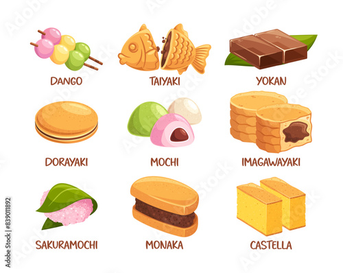 Traditional Japanese Sweets And Desserts, Dango, Taiyaki, Dorayaki, Mochi And Imagawayaki, Sakuramochi, Monaka