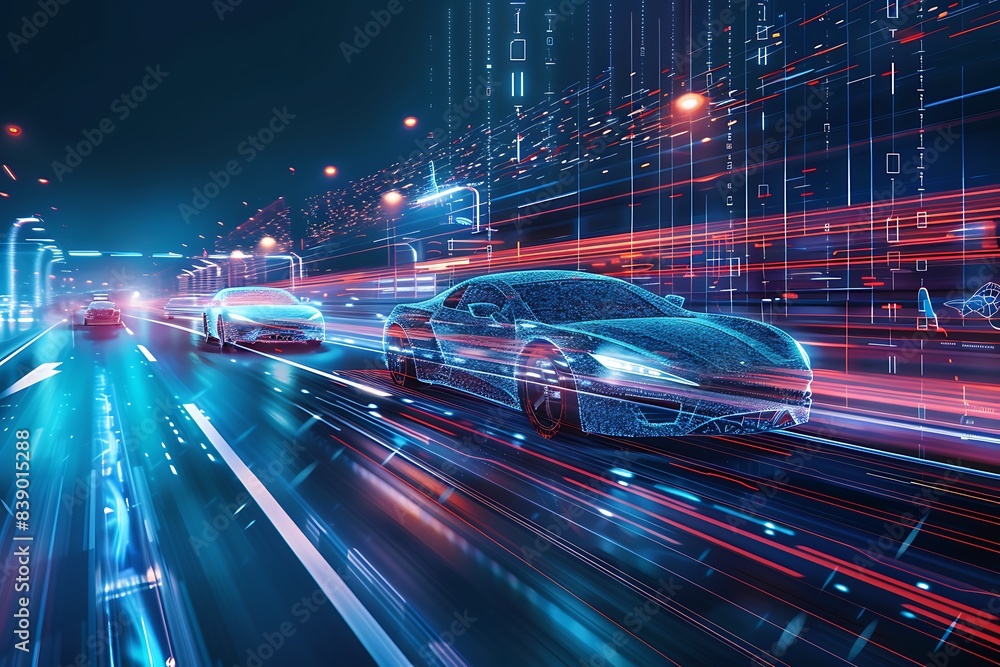 Fototapeta premium High-speed cars , Edge computing image background.