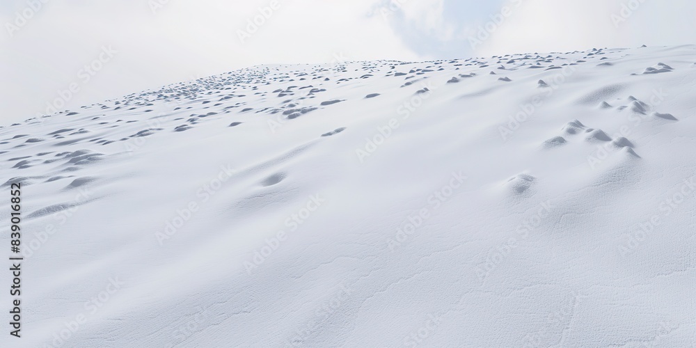 Detailed texture of a snow-covered mountain slope, footprints visible, overcast sky, direct overhead shot. Detailed texture of a snow-covered mountain slope, footprints visible, overcast sky, direct overhead shot.