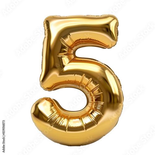 5 number golden balloon isolated