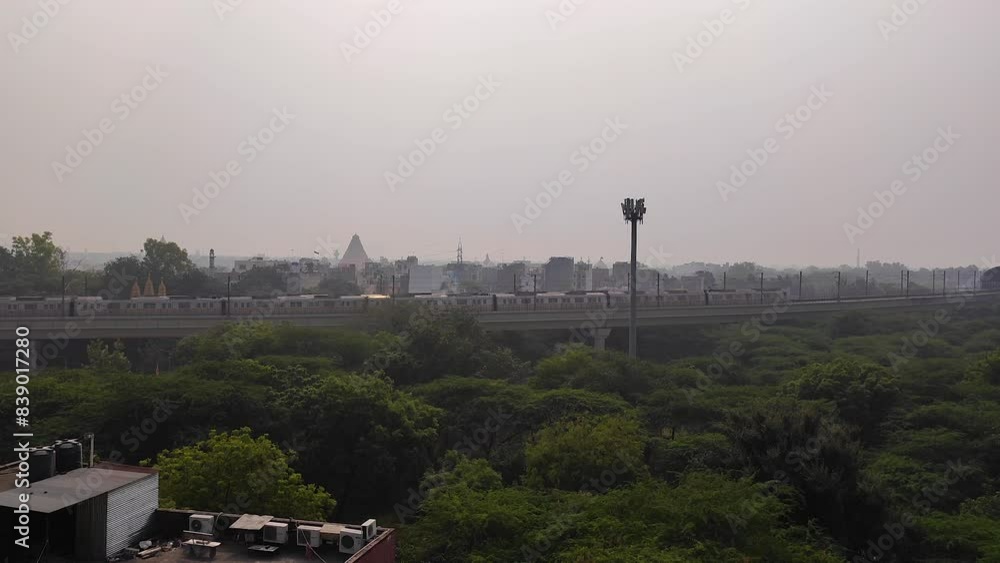 Trains Passing Landscape And City Of Delhi  