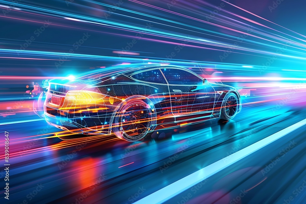 Naklejka premium High-speed cars , Edge computing image background.